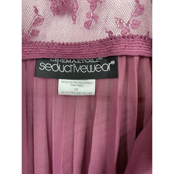 Seductive Wear Cinema Etoile Slip Dress 1X Pink Mauve Babydoll Lingerie Lace - Picture 6 of 10